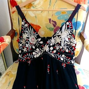 Elegant Anthropologie Black Dress Embroidered.  Sm
